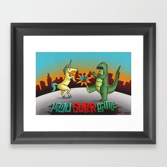 Unicorn VS Gogojira! Framed Art Print