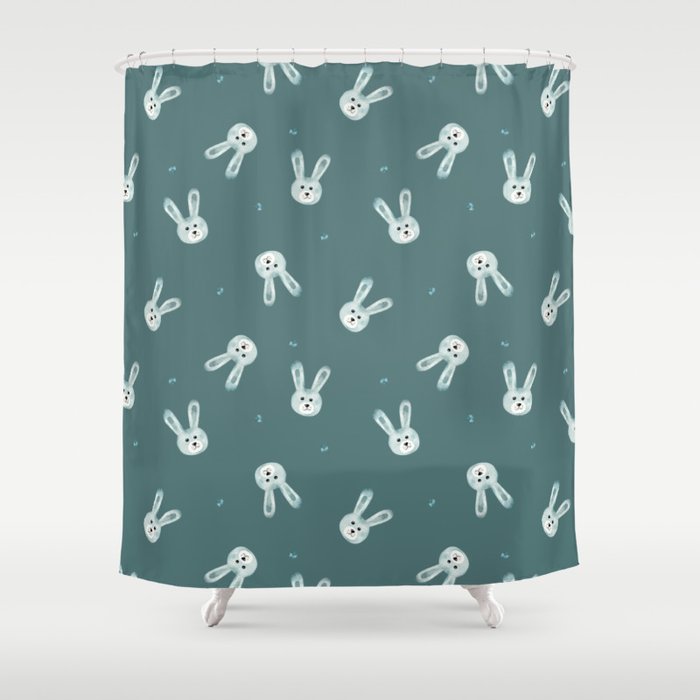 Bunny Faces - Green Shower Curtain