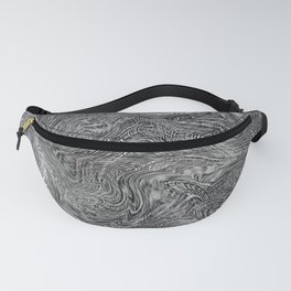 black and white curly line drawing abstract background Fanny Pack