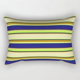 [ Thumbnail: Pale Goldenrod, Light Green, Midnight Blue & Dark Goldenrod Colored Lined/Striped Pattern Rectangular Pillow ]