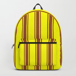 [ Thumbnail: Yellow and Sienna Colored Lined/Striped Pattern Backpack ]