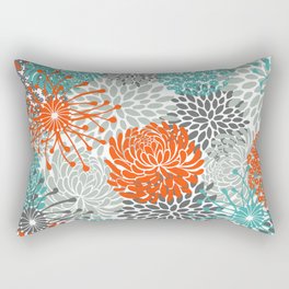 Orange and Teal Floral Abstract Print Rectangular Pillow