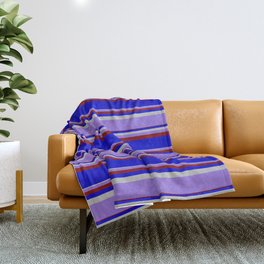 [ Thumbnail: Grey, Purple, Maroon & Blue Colored Lined/Striped Pattern Throw Blanket ]