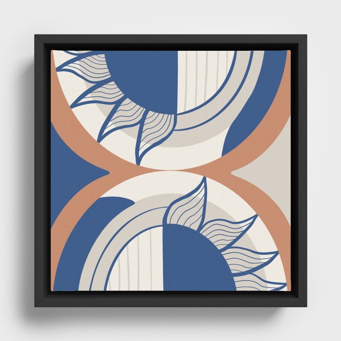 Geometric semi-circle abstract blue graphic design Framed Canvas