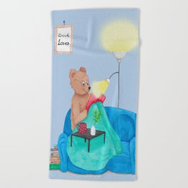 Book Lover Bear - Whimsical Watercolour Illustration Beach Towel