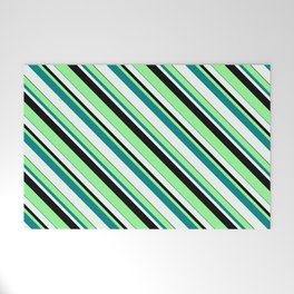 [ Thumbnail: Green, Teal, Mint Cream & Black Colored Lined Pattern Welcome Mat ]