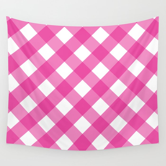 Pink & White Checkered Pattern-Mix and Match with Simplicity of Life Wall Tapestry