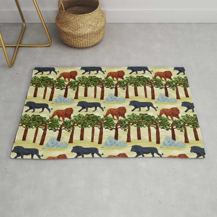  digital pattern with white, black and brown lions Rug