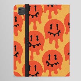 Melted Smiley Faces Trippy Seamless Pattern - Red iPad Folio Case