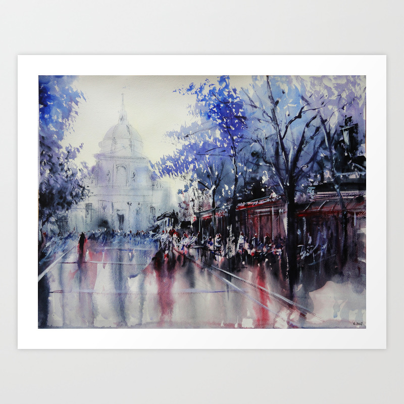 Paris Watercolor Painting La Sorbonne Art Print By Nicolasjolly