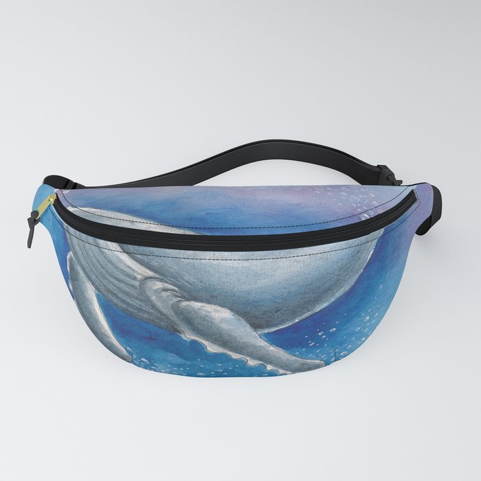 Humpback Whale and Bubbles Watercolor Ink Fanny Pack