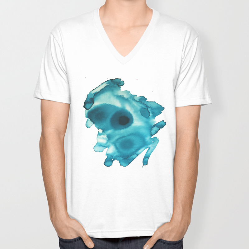 Focus Abstract In Blue India Ink Unisex V Neck By