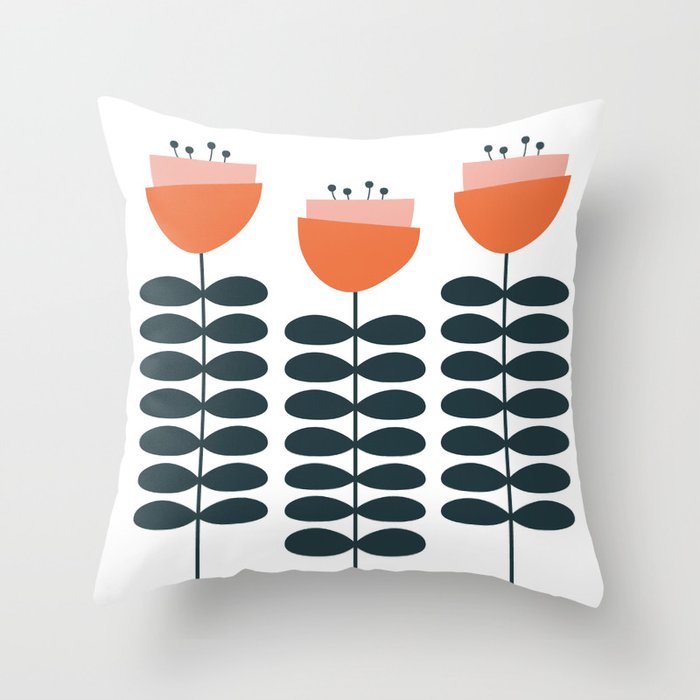 mod poppies Throw Pillow