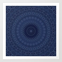 Denim Blue Mandala  Art Print | Southwesternstyle, Basic, Pattern, Geometric, Navyblue, Minimalist, Mandalas, Farmhousedecor, Bohochic, Westernstyle 
