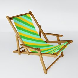 [ Thumbnail: Yellow, Lime Green & Aquamarine Colored Lined Pattern Sling Chair ]