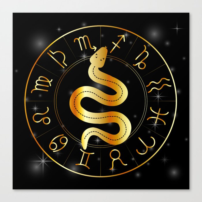 Zodiac symbols astrology signs with mystic serpentine in gold Canvas Print