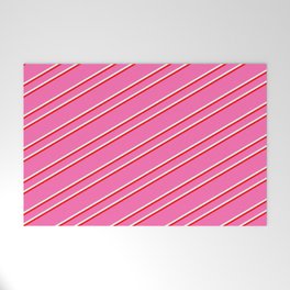 [ Thumbnail: Hot Pink, Mint Cream & Red Colored Lines/Stripes Pattern Welcome Mat ]