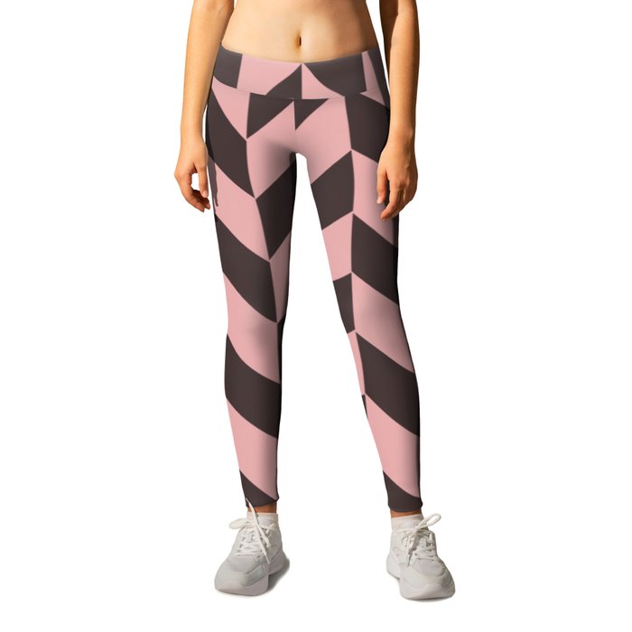 Charcoal And Pink Chevron Pattern Leggings