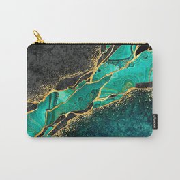Emerald Green + Ebony Abstract Marble Stream Carry-All Pouch