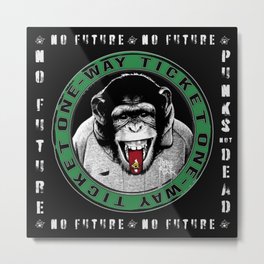 No Future One-Way Ticket 3 Metal Print | London, Pop Art, Portrait, Escutcheon, Graphicdesign, Chimpanzee, Green, Punkrock, Hoodie, Streetart 