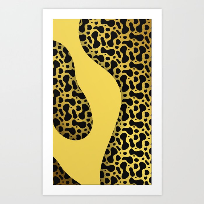Black & Butter Yellow Color Liquid Wavy Design Art Print