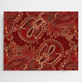 Paisley Floral  Ornament Ruby red and gold Jigsaw Puzzle