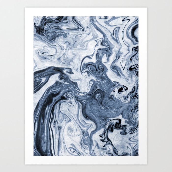 Isao spilled ink art print marble blue indigo india ink original