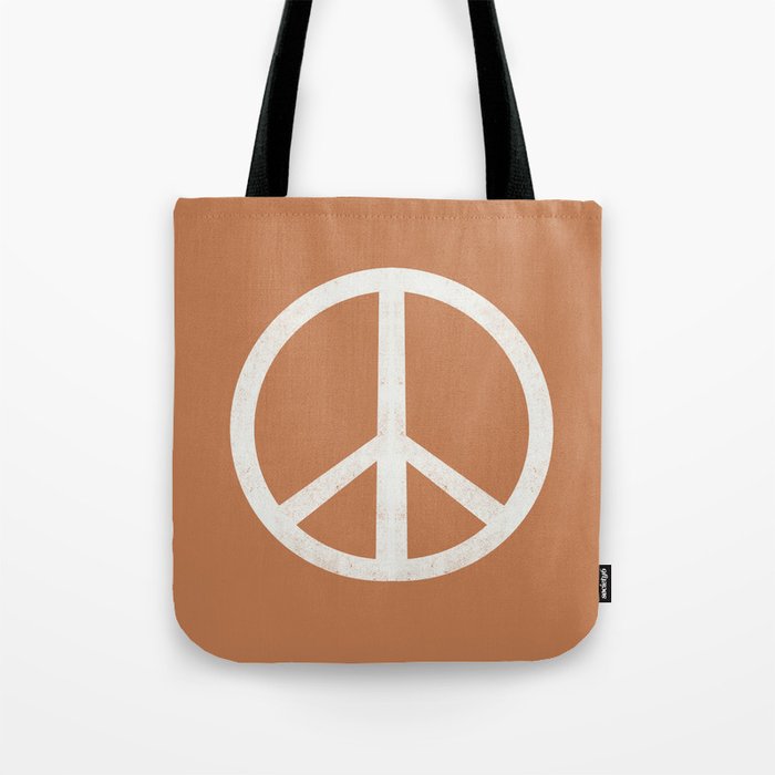 Peace sign - caramel, peace, peace sign, hippie, retro, trippy, surf summer boho art Tote Bag