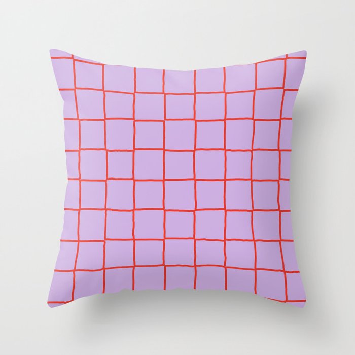 Red + Lavender Plaid Checker Throw Pillow