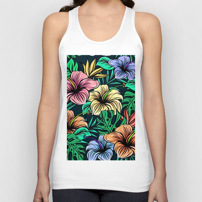 Hawaiian Hibiscus Floral Colorful Pattern Tank Top