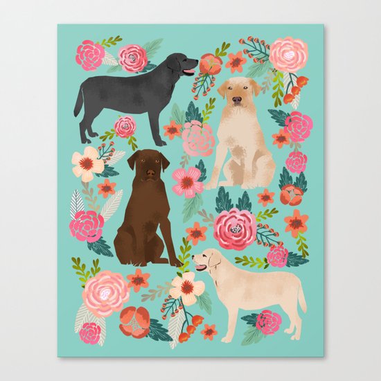 Labrador Retriever dog breed floral pattern for dog lover chocolate lab golden retriever labradors Canvas Print