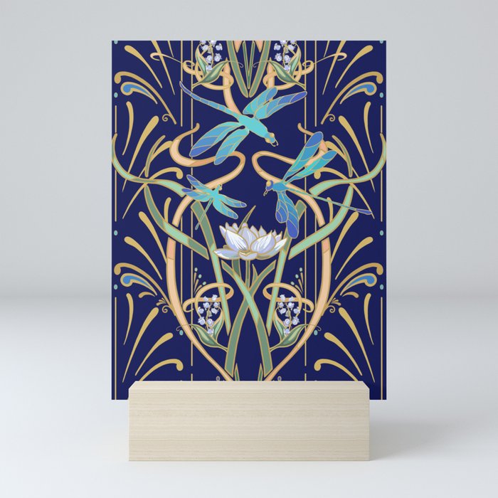 Art Nouveau Dragonflies | Navy Mini Art Print