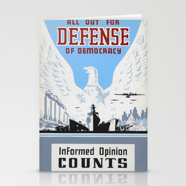 All Out For Defense Of Democracy - Informed Opinion Counts - WPA Circa 1942 Stationery Cards