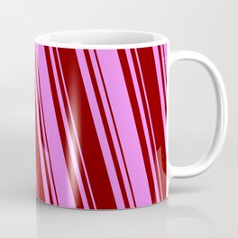 [ Thumbnail: Maroon & Violet Colored Lined Pattern Coffee Mug ]