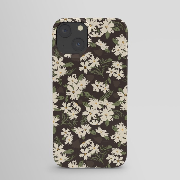 Cream and yellow flowers over brown background iPhone Case