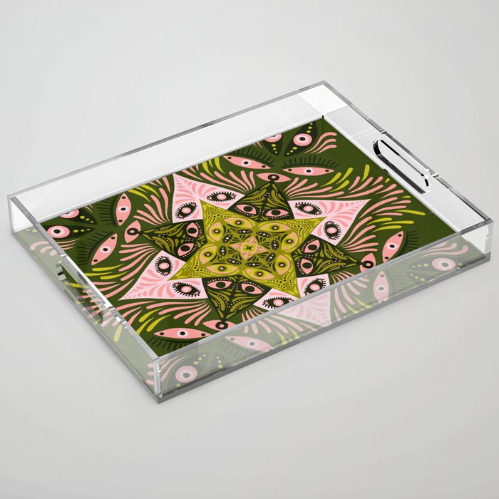 Optical Mandala – Sage & Pink Acrylic Tray