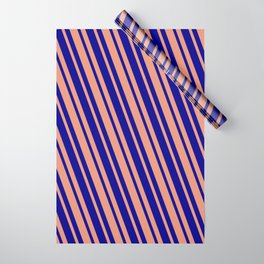 [ Thumbnail: Dark Blue and Dark Salmon Colored Lines/Stripes Pattern Wrapping Paper ]