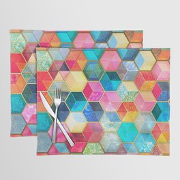 Crystal Bohemian Honeycomb Cubes - colorful hexagon pattern Placemat