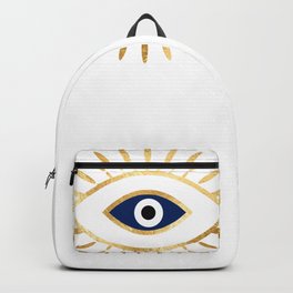 evil eye times 3 navy on white Backpack