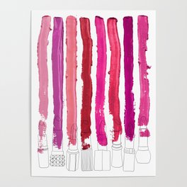 Lipstick Stripes - Floral Fuschia Red Poster