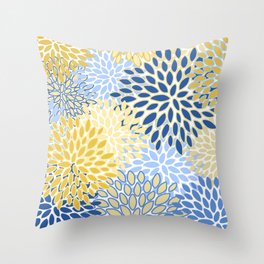 Modern, Floral Prints, Summer, Yellow and Blue Throw Pillow