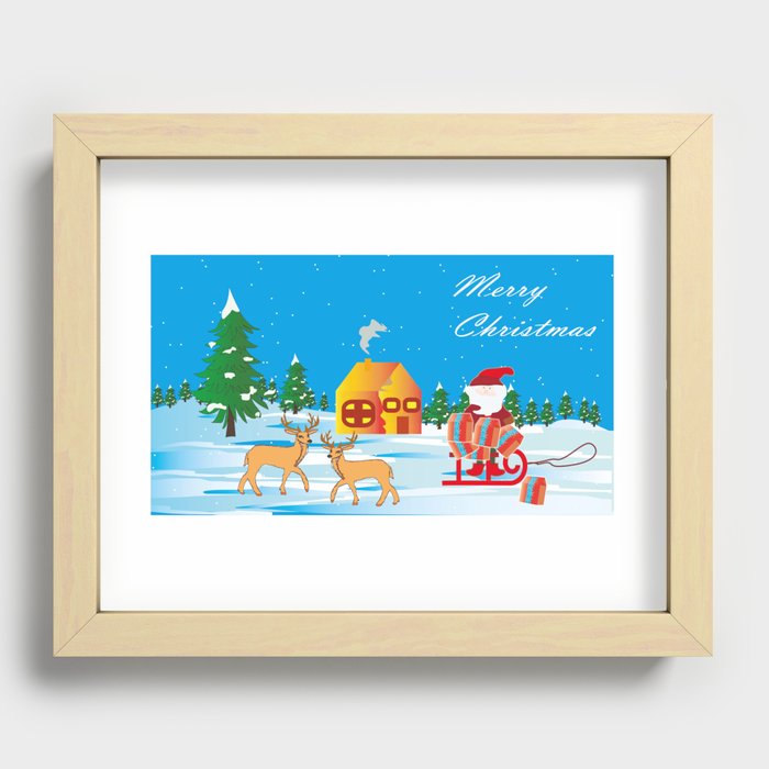 Merry Christmas. Santa and reindeer. Christmas theme Recessed Framed Print