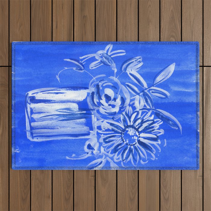 white still life in blue Outdoor Rug
