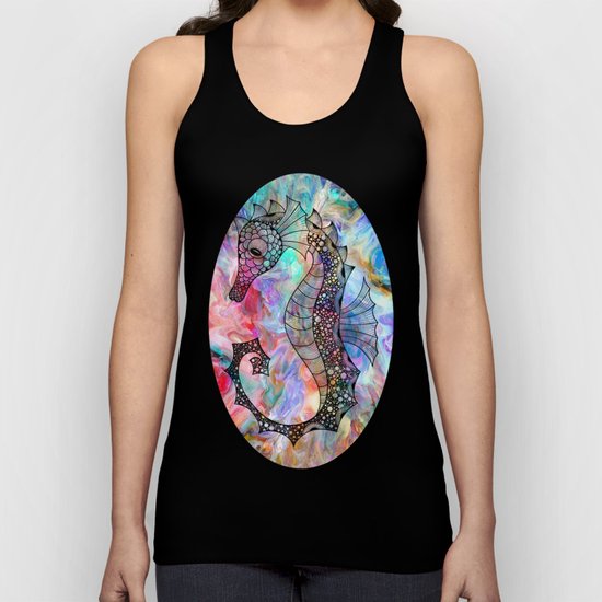 Drawn Seahorse on Colors Unisex Tank Top
