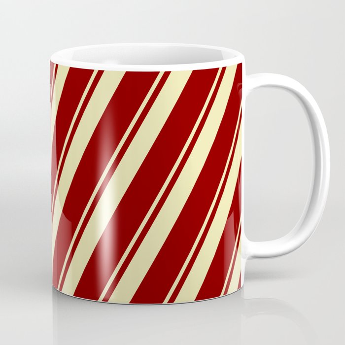 Maroon & Pale Goldenrod Colored Lines Pattern Coffee Mug
