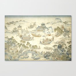 Antique 18th Century Dragon Boat Chinoiserie Tapestry Canvas Print