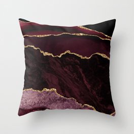 Burgundy & Gold Agate Texture 02 Throw Pillow