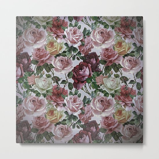 Vintage & Shabby-chic - retro floral roses pattern Metal Print
