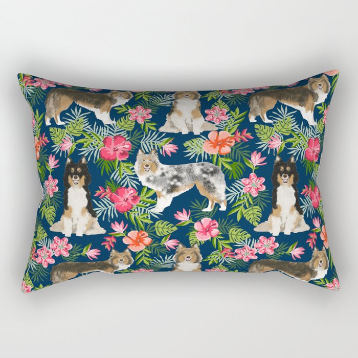 Sheltie shetland sheepdog hawaii floral hibiscus flowers pattern dog breed pet friendly Rectangular Pillow