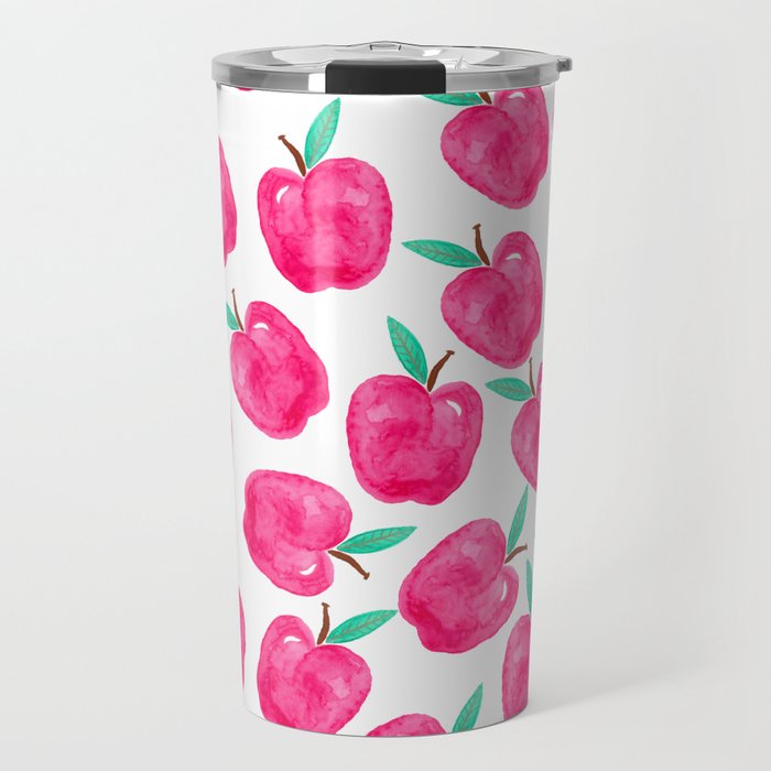 Pink turquoise watercolor apples back to school pattern Travel Mug